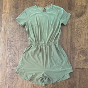 lululemon Open Back Shorts Romper in Olive Green